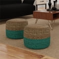 thumbnail image 2 of Pouf Rond Contemporain en Jute Tressé Bleu Aqua et Naturel, 2 of 8