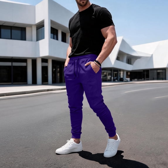 Havenx Mens Sweatpants Tapered Legs Drawstring Jogging Pants with Pockets Elastic Waist Open Bottom Sweatpants Loose Fit Soft Fall Winter Comfy Workout Pant,Purple 2XL