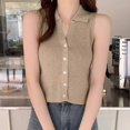 thumbnail image 5 of Lapel Ice Silk Slim Fit Vest for Women Summer Early Fall Thin Knit Tank Top Sleeveless Short Sleeve Casual Layering Outwear, 5 of 9