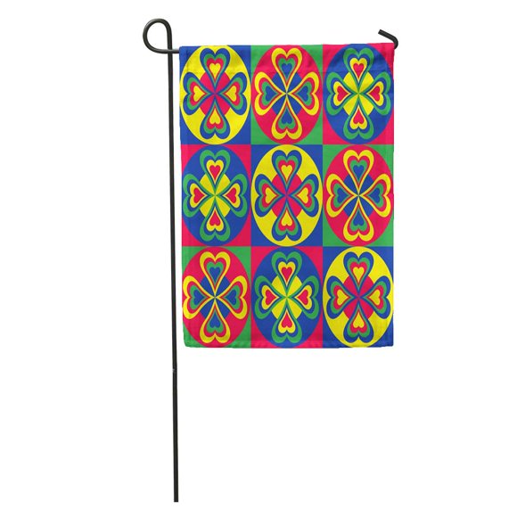 JSDART Folksy Pattern of Hearts Circles and Squares in Primary Colors Garden Flag Decorative Flag House Banner 28x40 inch