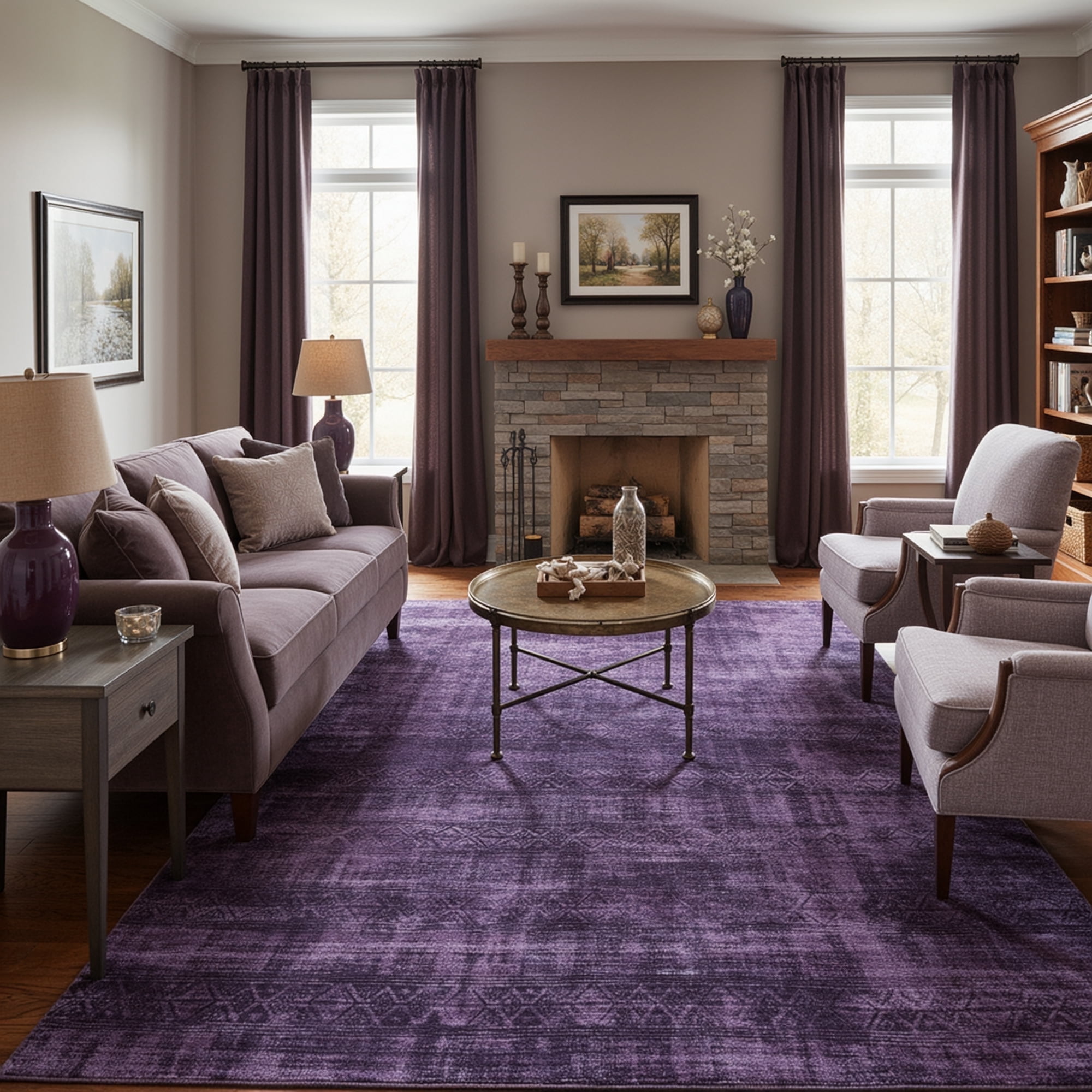 8x10 Modern Abstract Rugs Washable Non-Slip Ombre for Living Room Bedroom Study Room-Purple