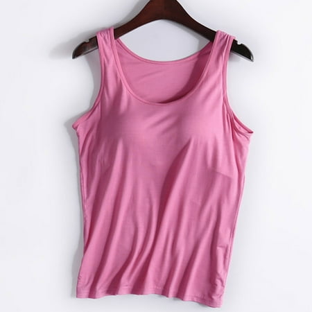 Tank Tops for Women under $5 Plus Size Sawvnm Ladies Camisole With Chest Pad No Steel Rings Bottom Underwear Yoga Sports Vest for Women Hot Pink S