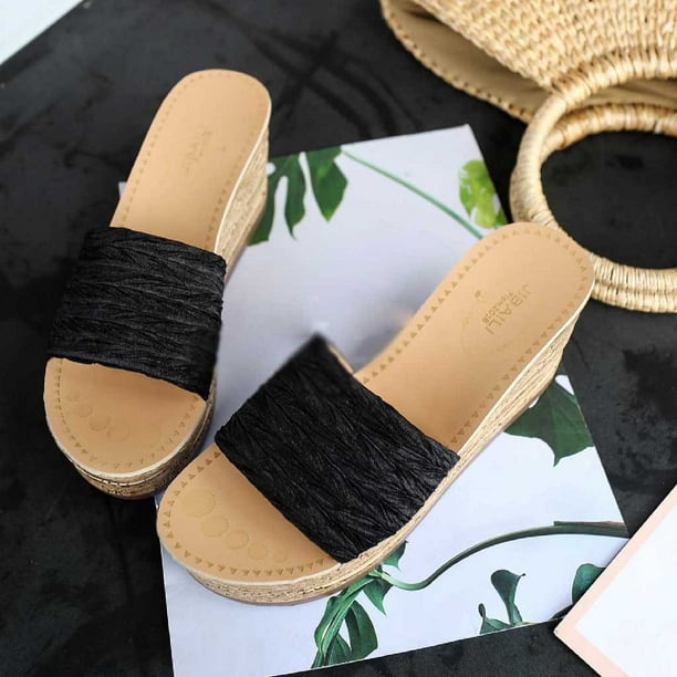 Sandalias Mujer Tacón inclinado Punta abierta Zapatillas sólidas Cómodos zapatos de playa Chanclas Wmkox8yii hj789