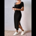 thumbnail image 4 of Vestido de Verano 2025 para Mujer, Ajustado, de Corta, Acanalado, con Abertura Lateral, de Punto y Cuello Cuadrado Negro S, 4 of 8