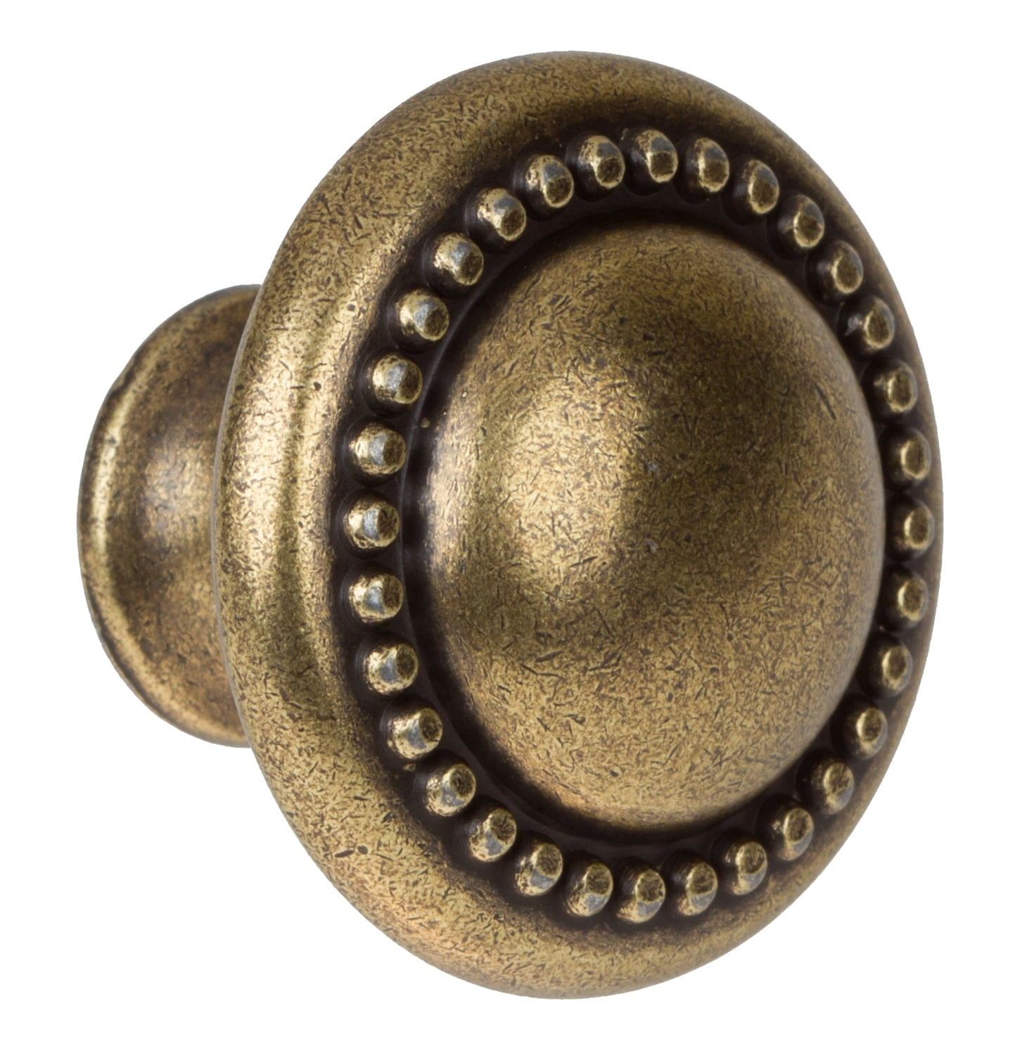 GlideRite 1.25 in. Round Beaded Cabinet Knobs, Antique Brass, Pack of 10
