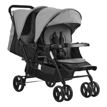KFFKFF Twin Pram, Compact Folding Dual Seating Stroller, Modifiable Backrest/Footrest, Comprehensive Safety Straps, Storage Compartment & Tray, Suitable for Infant and Toddler (Dark Gray)
