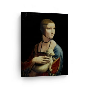Smile Art Design Lady with an Ermine by Leonardo Da Vinci Canvas Wall Art Canvas Print Famous Art Painting Reproduction Fine Art Oil Paintings Home Decor Ready to Hang- Made in USA- 36x24