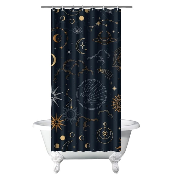 Gothic Shower Curtain - Dark Celestial Moon & Star Print, Mystical Cosmic Theme Bath Decor, Waterproof Polyester, 36"Wx72"L, Goth Aesthetic Gift