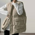 thumbnail image 4 of UTSJKR Women's Puffer Vests Winter Warm Sleeveless Jacket Outwear with Pockets Zipper Button Closure Fashion Solid Color Thick Cozy Loose Fit Vests Coat Khaki L, 4 of 4