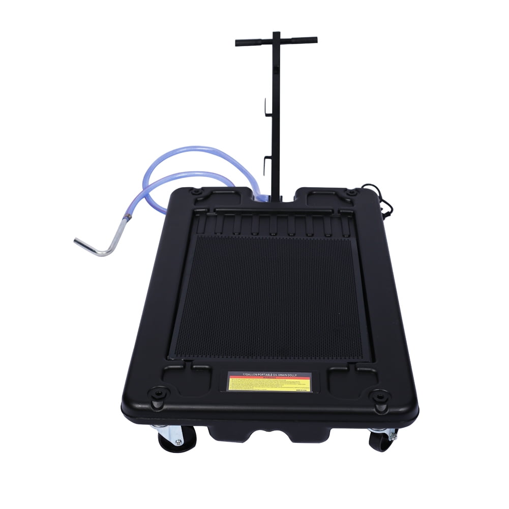 Low Profile Oil Drain Pan, 17 Gallon Electric Oil Drain Pan with 110V Electric Pump & 7 Ft Hose, T Folding Handle, Oil Drain Cart for Trucks, Buses, RVs and Other Automobiles