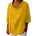 thumbnail image 6 of Womens Tops V Neck Lapel Solid Color Cotton Linen Loose Hooded Top T Shirt Short Sleeve T Shirt, 6 of 6