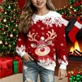 thumbnail image 2 of Zylarhe Girls Hoodies & Sweatshirts Cartoon Deer Head Long Sleeve Crew Neck Christmas Sweatshirt for Girls 7-8 Years Red, 2 of 4