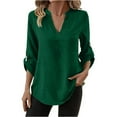 thumbnail image 2 of JUSLIO Tops for Women Casual Solid Blouses Fashion Long Sleeve V Neck Blouses Green L, 2 of 7