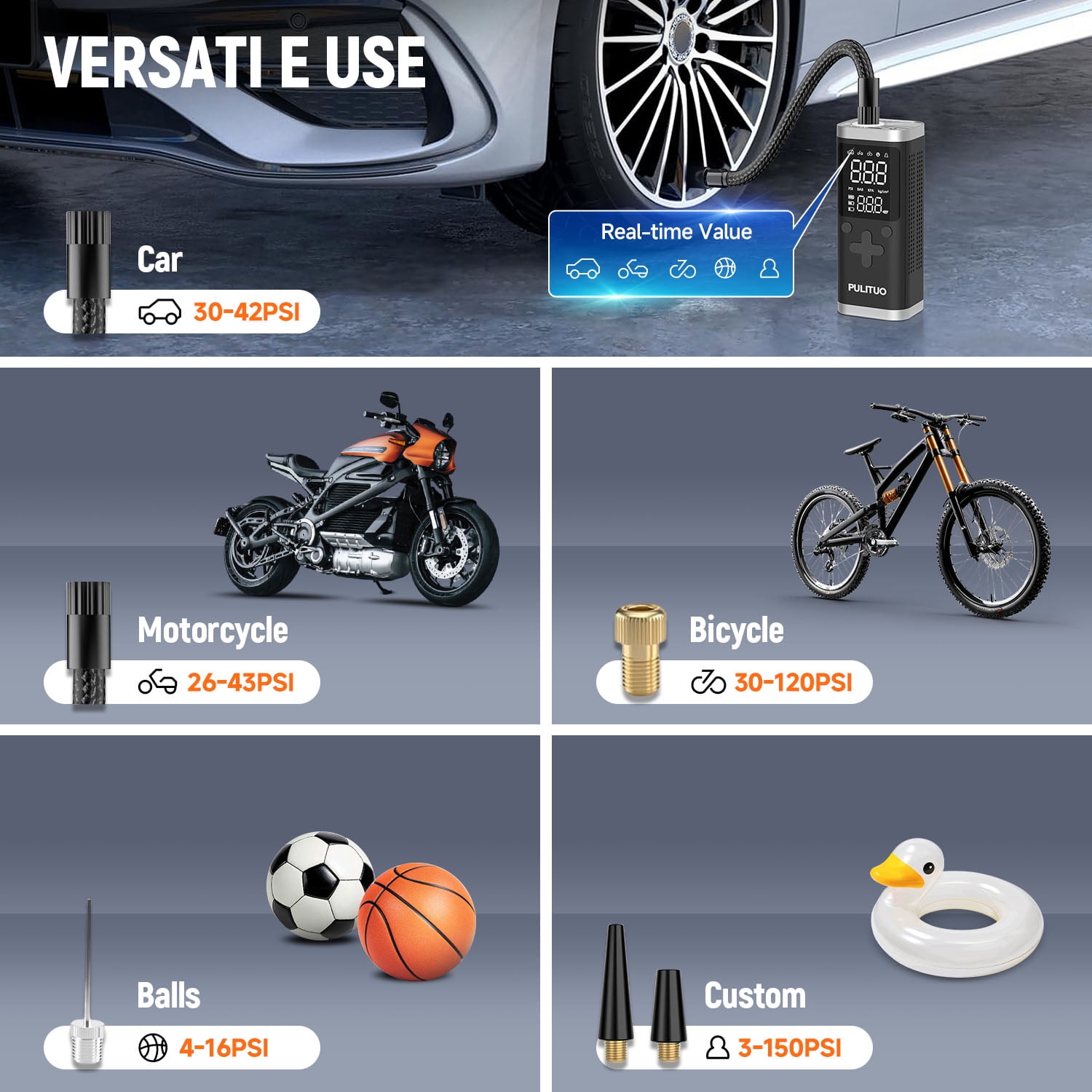 Cordless Air Compressor 150PSI, Fast 90-Second Tire Inflator with 6000mAh Battery, Digital Gauge, Dual Power Battery & 12V DC, LED Light, Portable Electric Air Pump for Car Tires, Bikes, Motorcycles