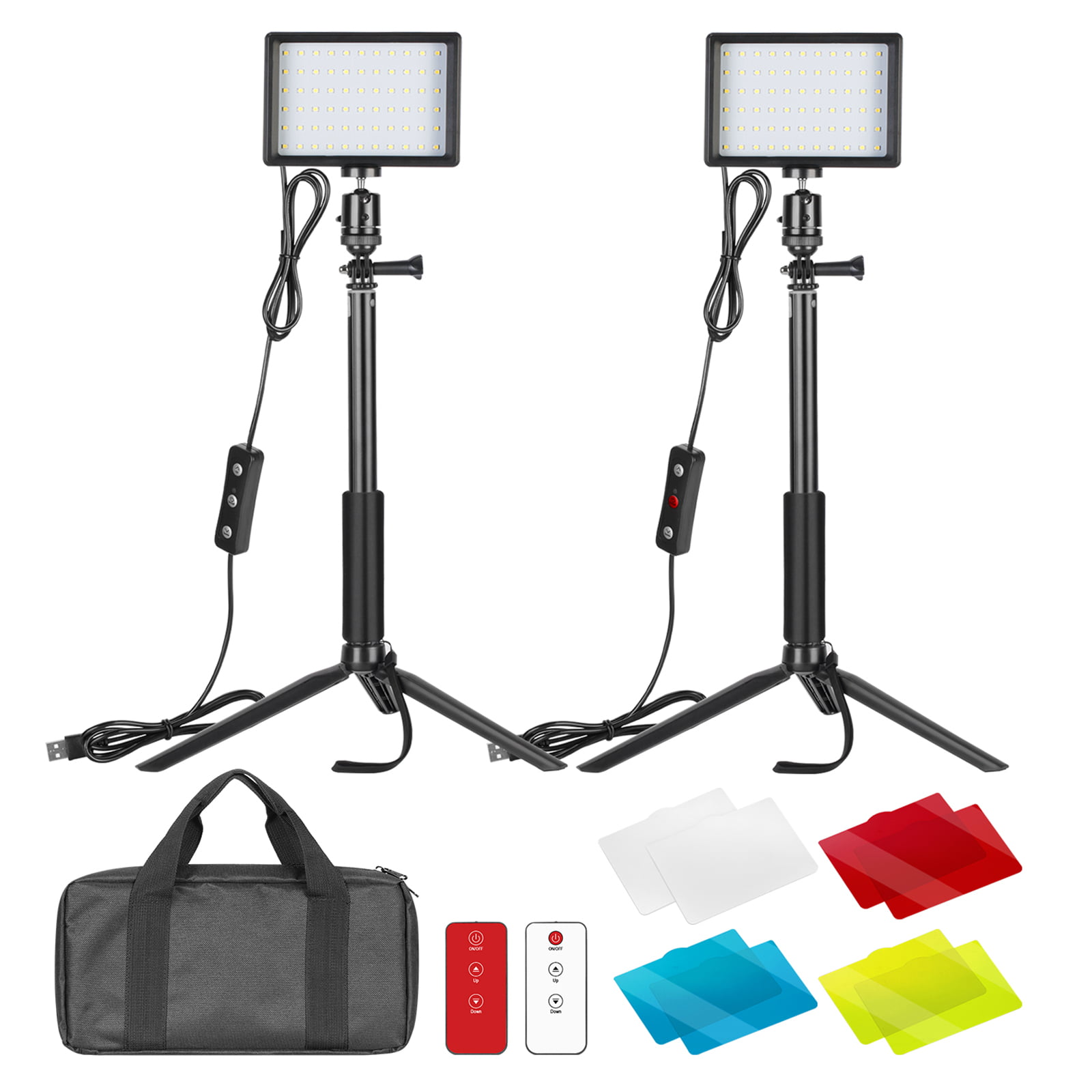 Neewer 2-Pack Conference Lighting Kit with Remote Control for Zoom Call Meeting/Remote Working/Self Broadcast/Live Streaming 3200K-5600K Dimmable LED Video Light with Scissor Arm Stand/Color Filters