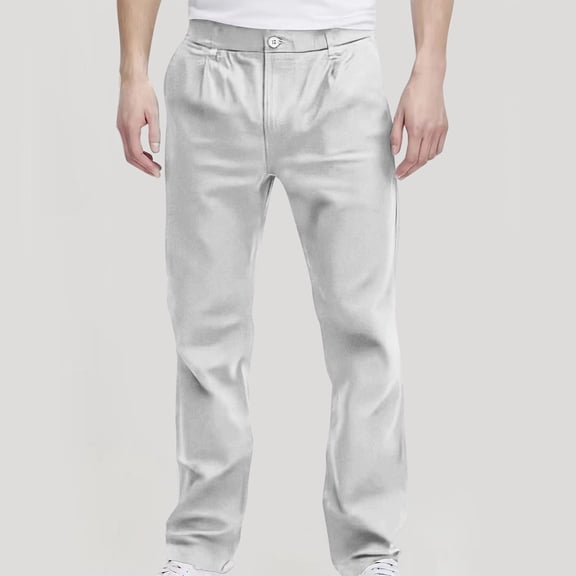 asjyhkr Mens Dress Pants Button Waist Loose Casual Lightweight Breathable Straight Leg Work Business Pants with Pockets
