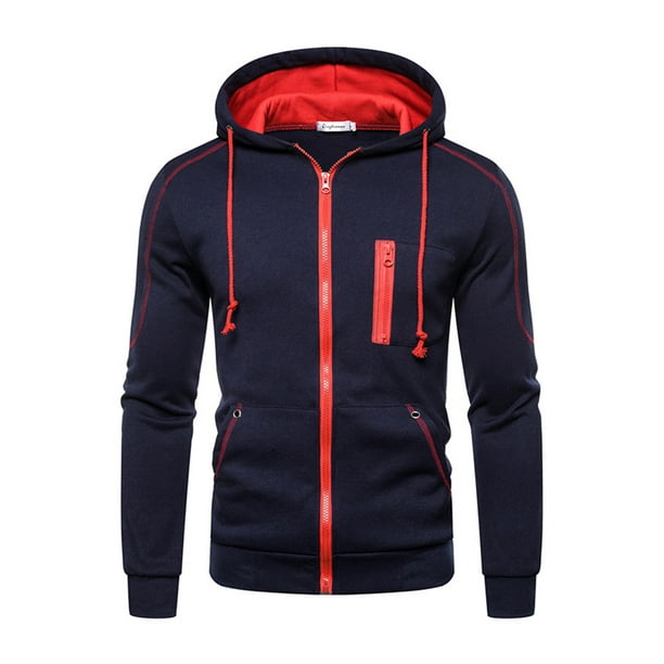 Stylish Color Block ZipUp Hoodie for Men Lightweight Drawstring Hood
