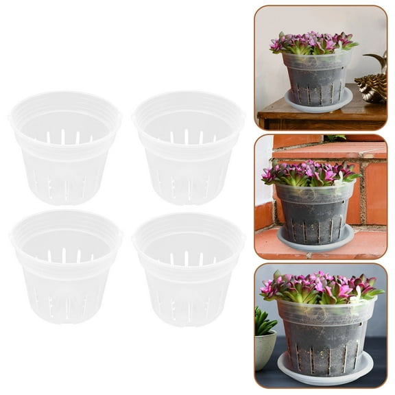 Luxshiny Set of 4 Large Clear Plastic Plant Pots, Transparent Round Nursery Containers for Gardening and Plant Care