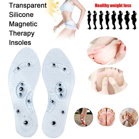 1 Pair Massaging Insoles, Acupressure Magnetic Therapy Massage Insoles Magnetic Foot Therapy Pain Relief Magnetic Shoe Boots Pads (Transparent) for Men