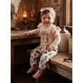 thumbnail image 5 of RUINIXCW Baby Girls Fall Outfit Western Style Long Sleeve Romper with Pants Headband, 5 of 8