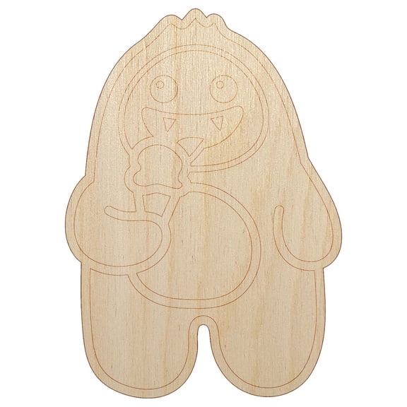 Yeti Abominable Snowman Eating Ice Cream Wood Shape Unfinished Piece Cutout Craft DIY Projects - 4.70 Inch Size - 1/8 Inch Thick