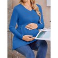 thumbnail image 4 of Weardear Maternity Tops Long Sleeve Pleated Waist Pregnancy Shirts V Neck Casual Pregnant Clothes Tunic Blouse for Women, 4 of 6