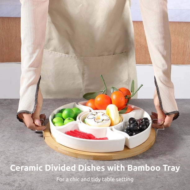 Plato Dividido De Cerámica Con 3 Compartimentos - Ideal Para Comidas Equilibradas, Ensaladas, Sushi O Filetes, Aptos Para Microondas Y Lavavajillas