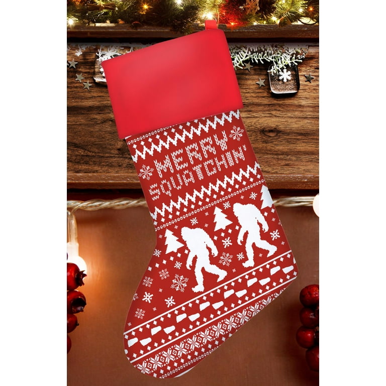 ThisWear Funny Christmas Stockings Sasquatch Merry Squatchin Christmas  Stocking Red 