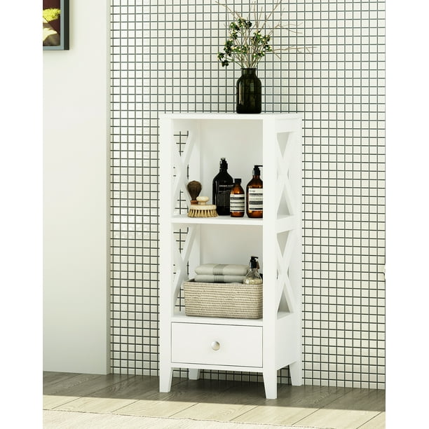 Bathroom Floor Cabinet Linen Storage Chest With Drawers Shelf Wood