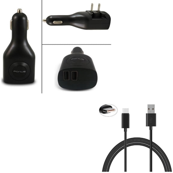 Cord Charger 6ft USB Cable w 2-in-1 2-Port USB Car Home Charger V4G for Alcatel 3V (2019) - ASUS ROG Phone 2 - BLU G9 Pro - BOLD N1 - Coolpad Legacy S - Google Pixel 4 XL - LG G8X ThinQ