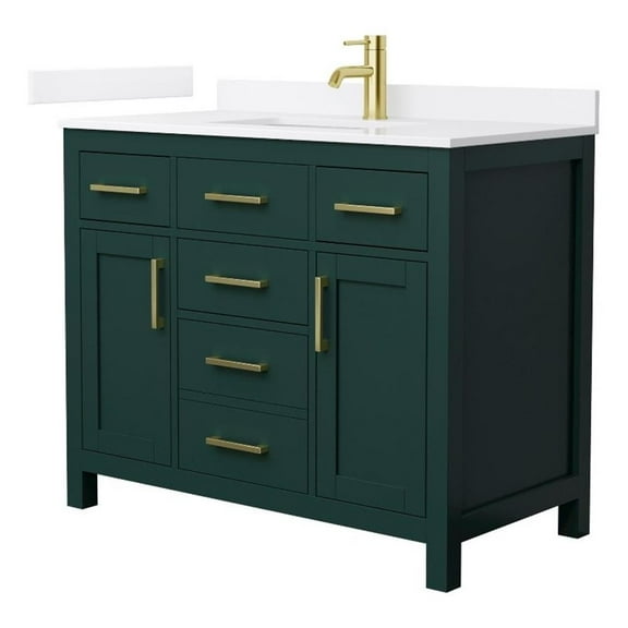 Beckett 42" Green Single Vanity & White Quartz Top (1-Hole) & Gold Trim
