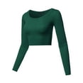 thumbnail image 2 of A2Y Women's Basic Solid Stretchable Scoop Neck Long Sleeve Crop Top Huntergreen M, 2 of 3