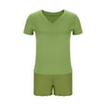 thumbnail image 5 of Caywon Womens Modal Lounge Pajamas Set Soft Cozy Summer Two Piece Sets Short Sleeve V Neck T-Shirt and Trim Shorts Sleepwear(Green,M), 5 of 6