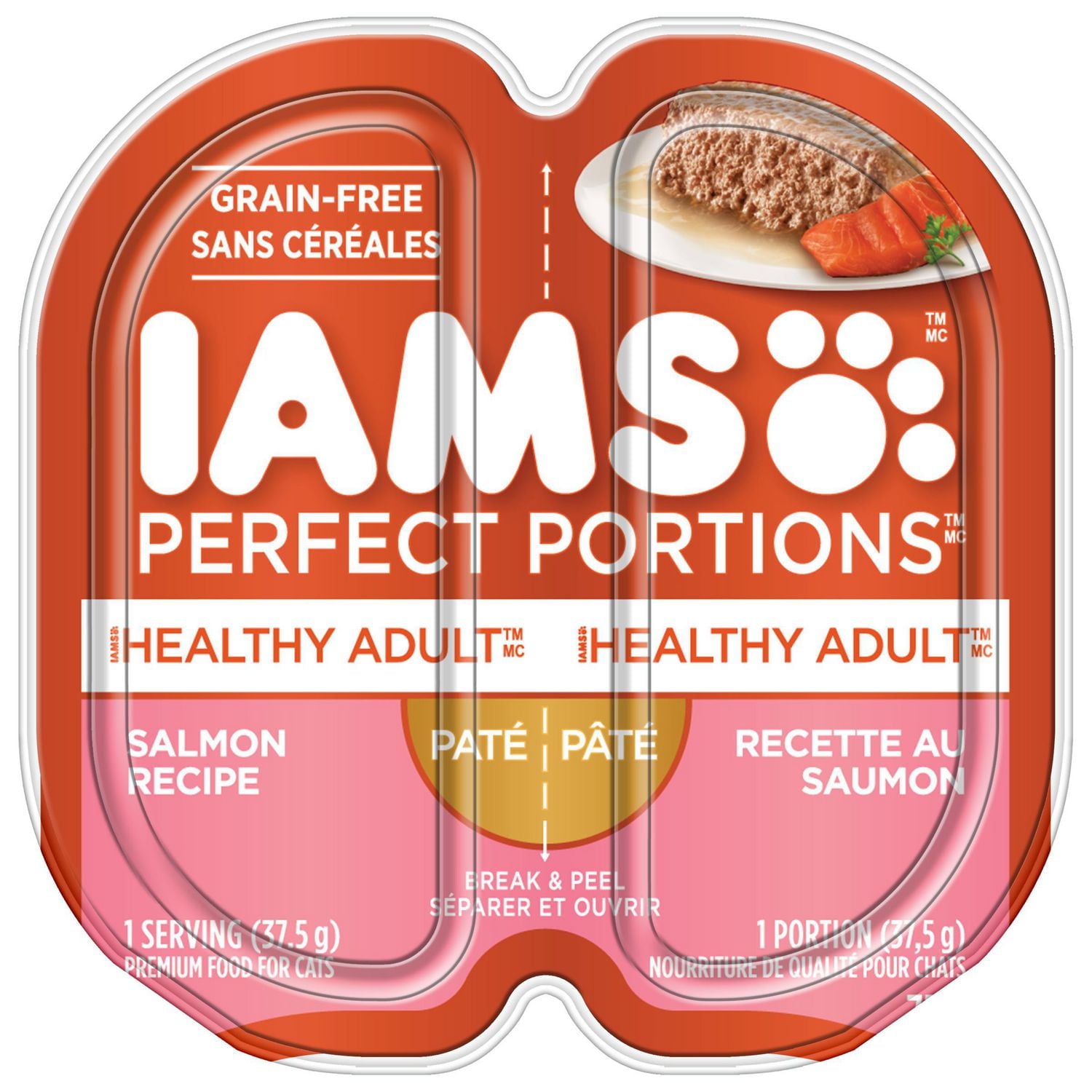Iams Perfect Portions Grain Free Salmon Paté Healthy Adult Wet Cat Food, 75g