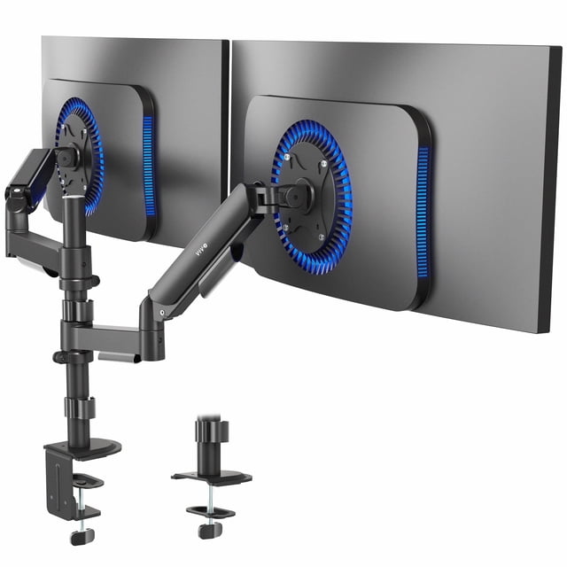 VIVO Support d'Écran Pneumatique Double de 17 à 32 Pouces, 2 Bras Pneumatiques, Pivotement Réglable, Rotation, Support de Bureau VESA Robuste avec Pince en C, Oeillet, Max