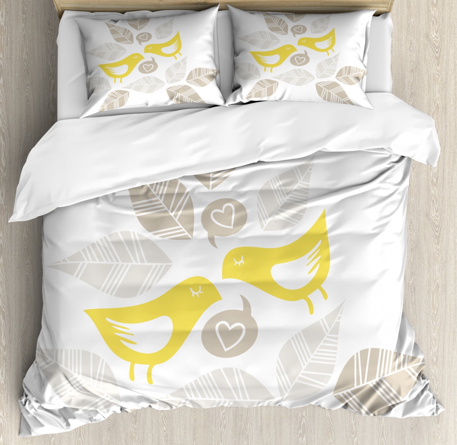 Bird Duvet Cover Set, Abstract Modern Art Deco Design Inspired Birds