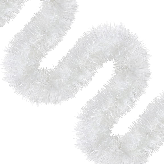 FGY 50 Feet Christmas Tinsel Garland White Tinsel Foil Garland Decoration for Tree Wall Rail Home Event - White