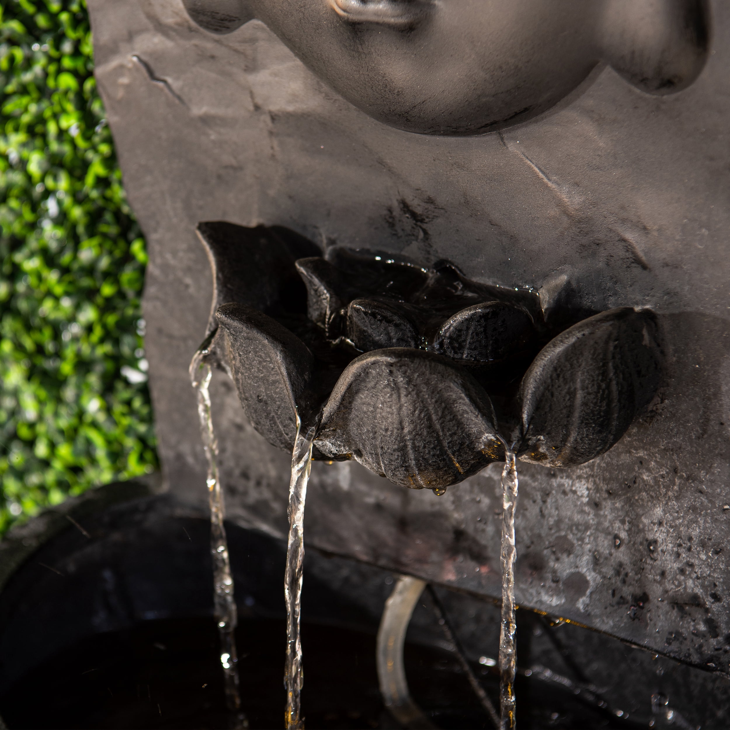 XBrand 30 in H Fiber Resin Wall Buddha Zen Outdoor Garden Water Fountain w/ warm LED Light, Black