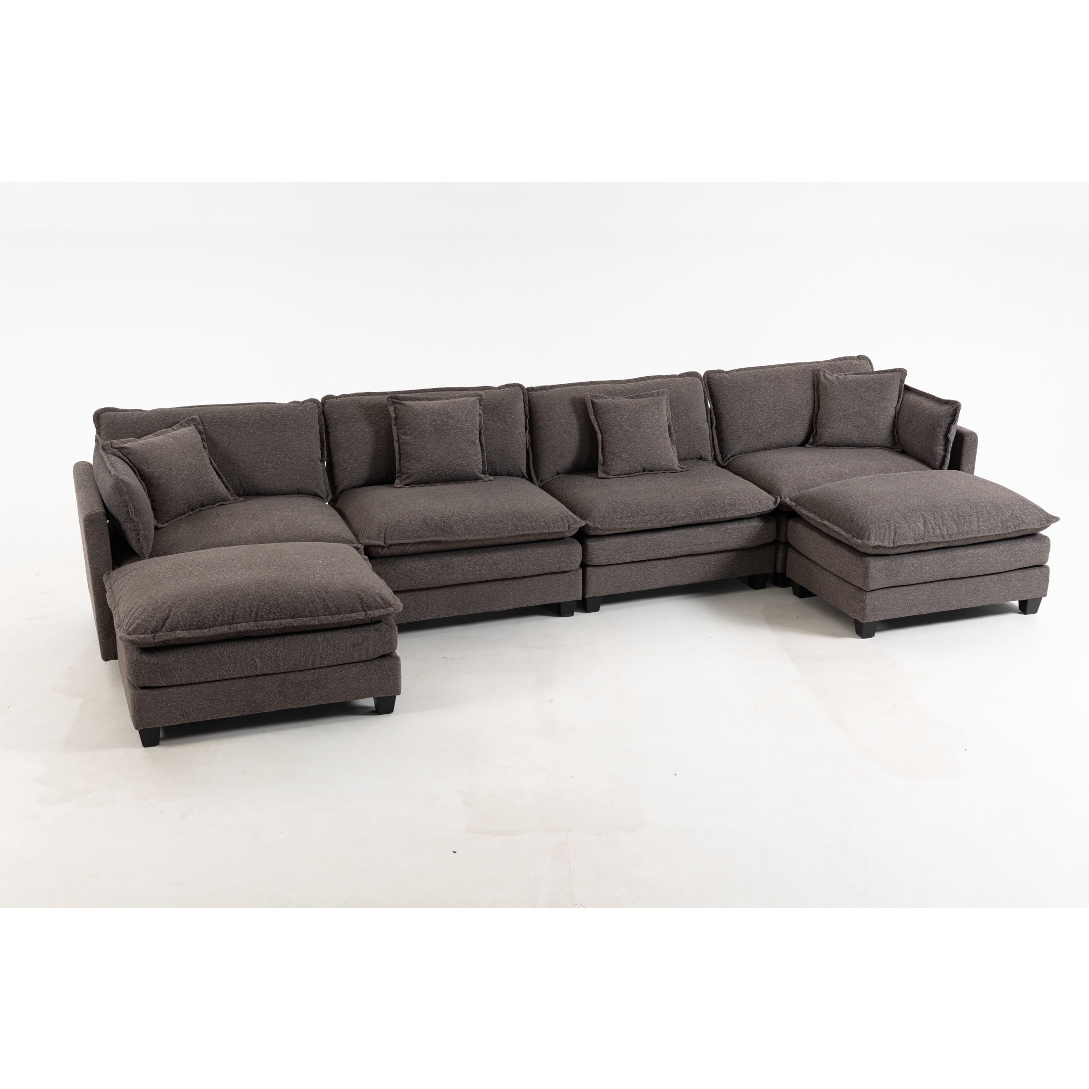 GDF Studio Udolf 149.61" Modern 4-Seat Modular Sectional Sofa with Ottomans and Pillows, Chaise Lounge for Living Room, Grey