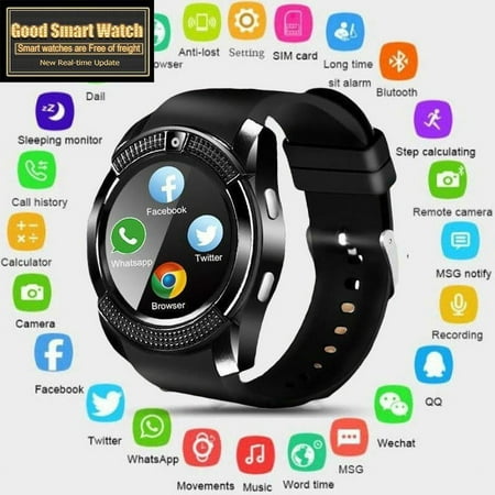 Smart Watch For Women Men With Music Player, Cell Phone Watch With Slot For SIM Card, Black