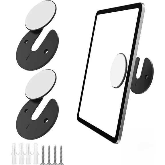 2 Pack 90 Degrees Rotating Round Adjustable Tablet Holder Device Storage, Universal Wall Mount for Tablet Phone Wall Mount Dock Compatible with iPad Kindle Air Phone E-reader Wifi Router TV Box Black