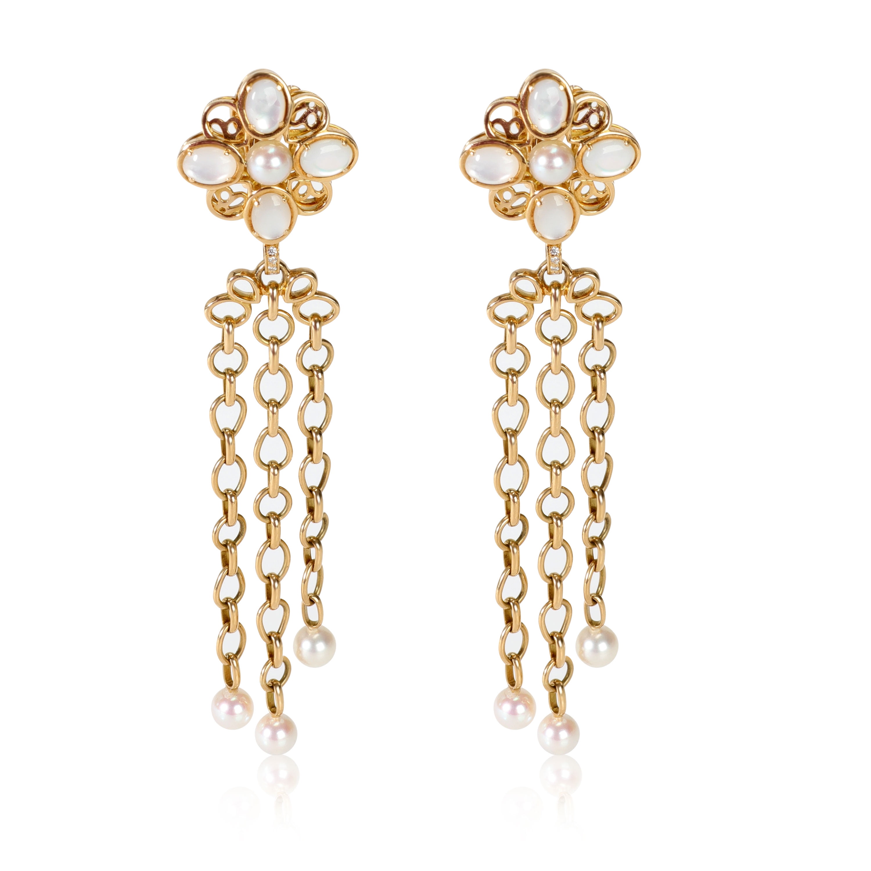 Vintage Chanel Moonstone, Diamond & Pearl Drop Earrings in 18K Yellow ...