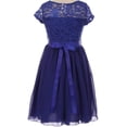 thumbnail image 3 of Big Girl Cap Sleeve Lace Top Chiffon Holiday Flower Girls Dresses (20JK53S) Royal 14, 3 of 5