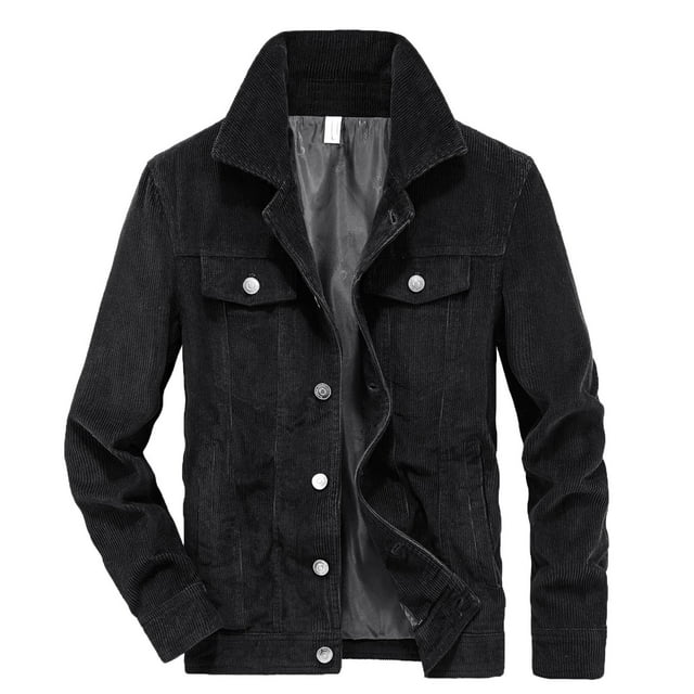Mikilon Men's Winter Corduroy Jacket Lamb Wool Loose Lapel Button Down Outwear Coat