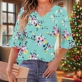 thumbnail image 4 of Qulqfy 3/4 Length Sleeve Tops for Women Floral Spring Dressy Casual Shirts V Neck Fall Ruffle Trim Tops Blouses for Women M, 4 of 7