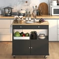 thumbnail image 5 of 35.4'' W Rolling Kitchen Island with Storage Cabinet, Portable Mobile Island Table with 2 Drawers, Wood Top Kitchen Cart with Towel Rack & Lockable Wheels, Black, 5 of 10