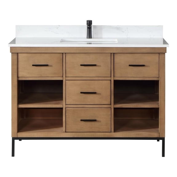 Pemberly Row 48" Single Bathroom Vanity Set in Brown Pine without Mirror