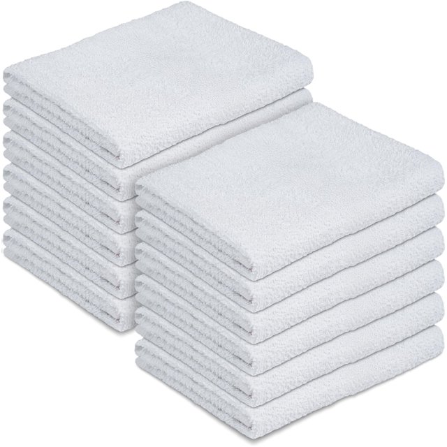 Canadian Linen Plain White Bar Mops, 12 Pack Lightweight Quick Dry Soft Absorbent Cotton Reusable Cleaning Cloth for Salon Spa Gym Nursing Home Sports
