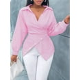 thumbnail image 6 of Summer Tops for Women Trendy Striped Button Front Long Sleeve Blouse Pink L, 6 of 7