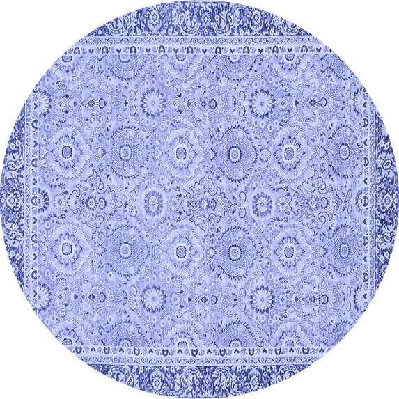 Ahgly Company Machine Washable Indoor Round Oriental Blue Traditional Area Rugs, 5' Round